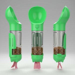 3-in-1 Portable Dog Water Bottle with Foldable Bowl & Waste Bag Dispenser – Leak-Proof Travel Set
