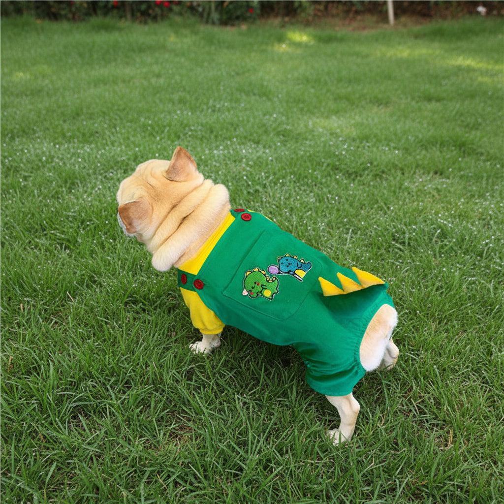 Dinosaur Print Dog Overalls – Casual Cotton Outfit