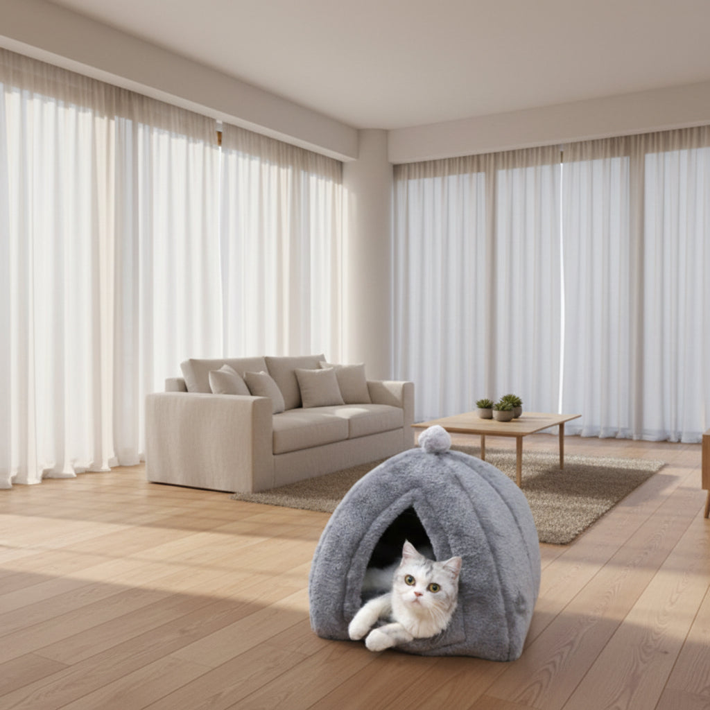Foldable Enclosed Cat House – Warm Indoor Pet Bed
