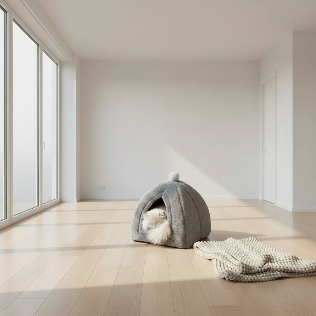 Foldable Enclosed Cat House – Warm Indoor Pet Bed