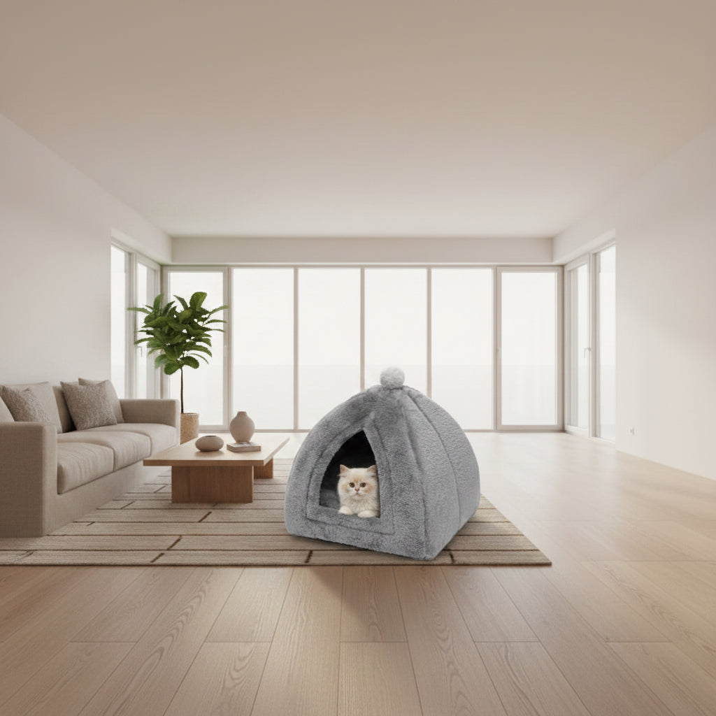 Foldable Enclosed Cat House – Warm Indoor Pet Bed