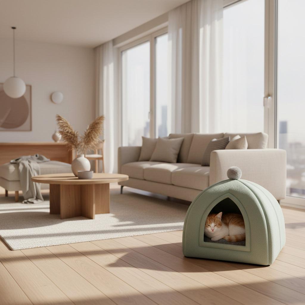 Foldable Enclosed Cat House – Warm Indoor Pet Bed