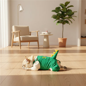 Dinosaur Print Dog Overalls – Casual Cotton Outfit