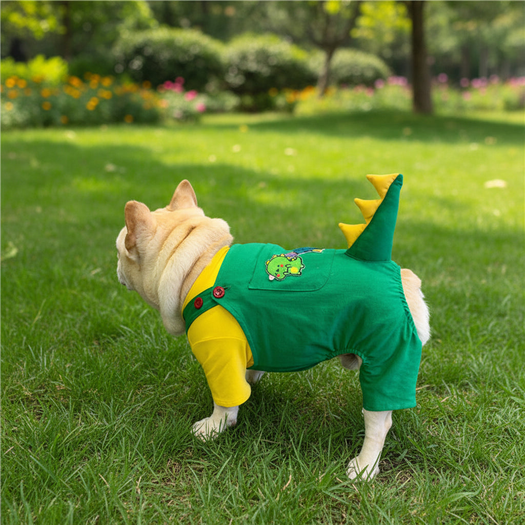Dinosaur Print Dog Overalls – Casual Cotton Outfit