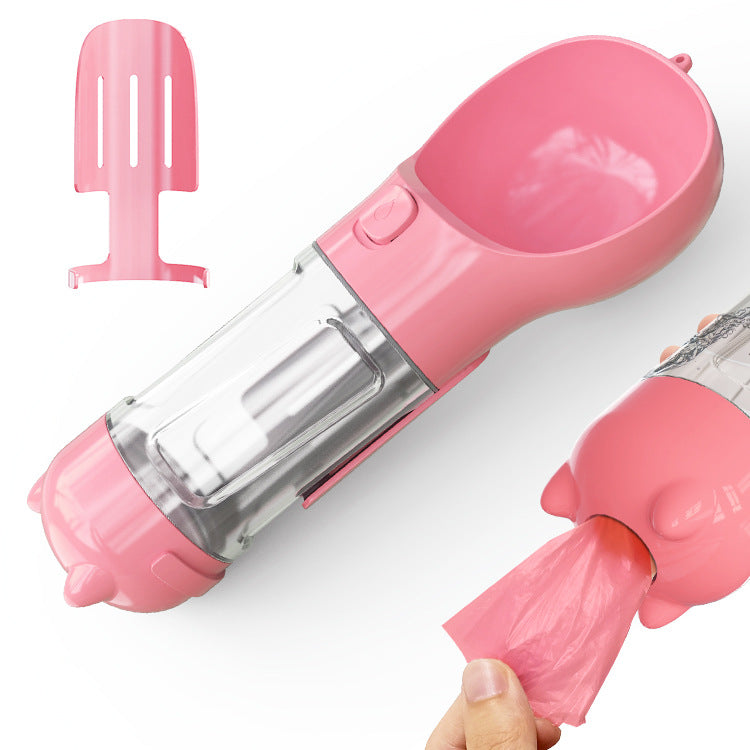 3-in-1 Portable Dog Water Bottle with Foldable Bowl & Waste Bag Dispenser – Leak-Proof Travel Set