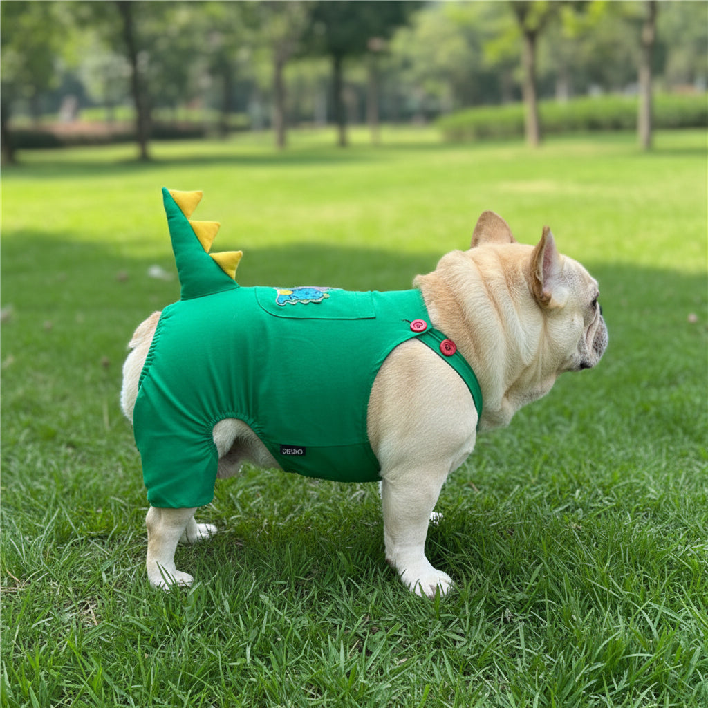 Dinosaur Print Dog Overalls – Casual Cotton Outfit